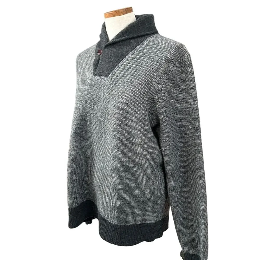 J Crew 100% Wool Pullover Sweater SIZE L  Shawl Collar Preppy Academia Autumn